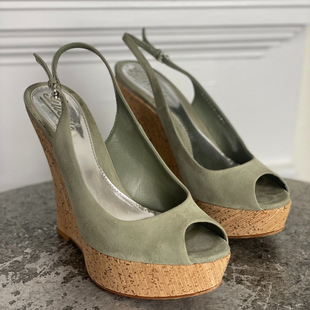 Gucci Wedges, Suede green, sz 38.5